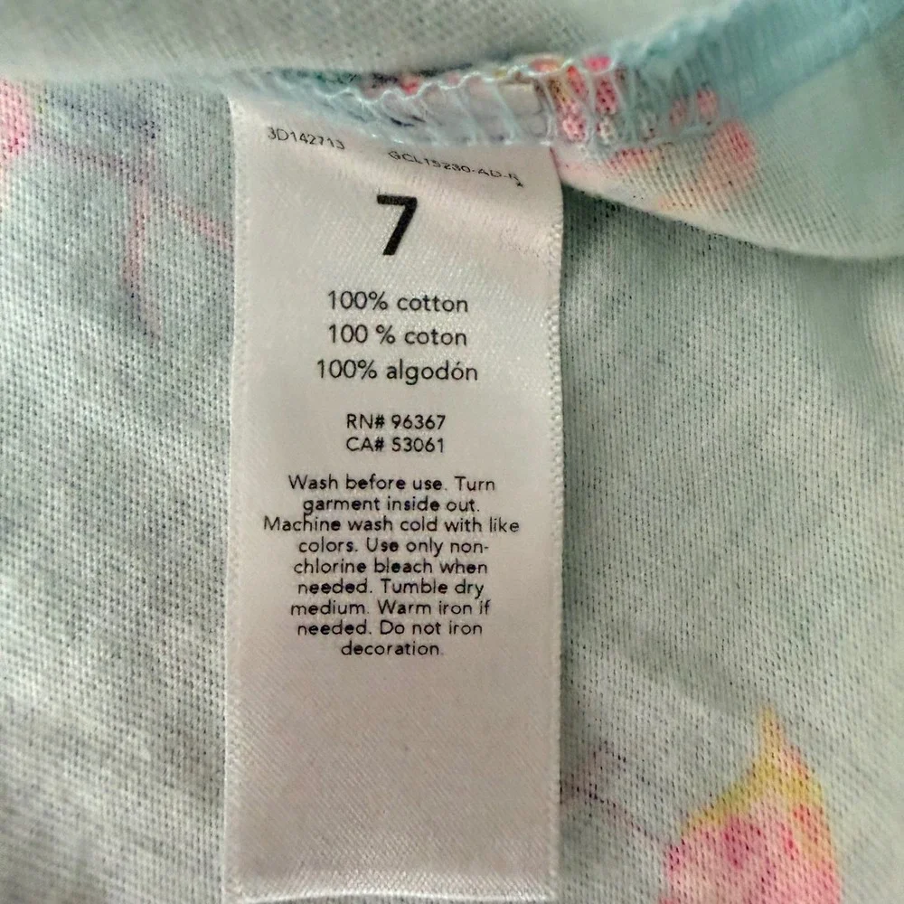 OshKosh Bgosh Girls Size 7‎ Aqua Blue Pink Flamingo Print Ruffle Tank Top Shirt